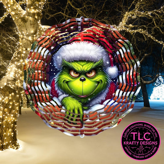 Santa Grinch 10” Wind Spinner – Festive Christmas Sublimated Metal Yard Décor CK