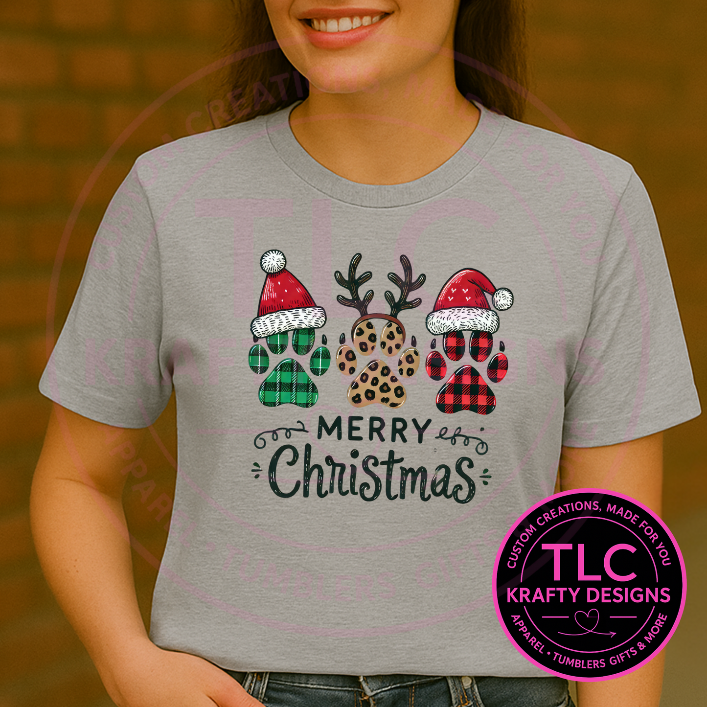 Dog Paws Christmas T-Shirt - Festive Christmas Long or Short Sleeve Tee CK