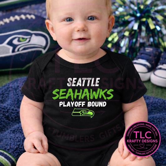 Playoff Bound Distressed Look with Logo Seattle Football Onesie - Football Game Day Onesie CK