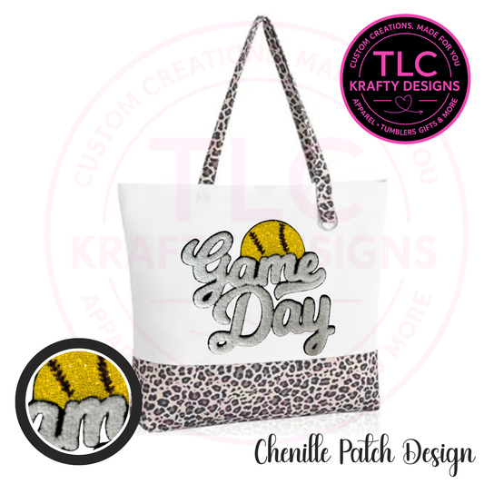 Softball Game Day Chenille Patch Canvas Tote Bag