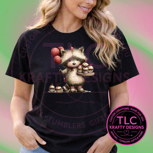 Raccoon with Cupcakes Kids Birthday Shirt - Birthday Vibes Apparel CK