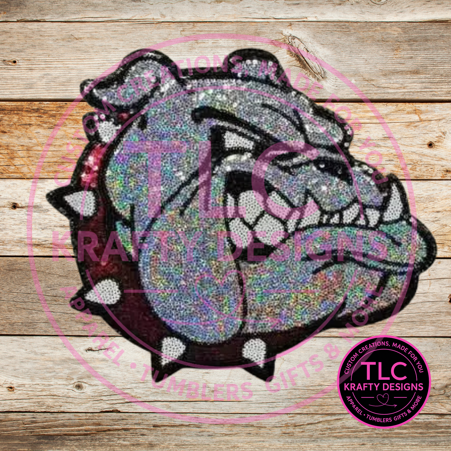 XL Bulldog Sequin Patch Red Collar – Spirit Wear Iron-On / Sew-On Appliqué CK