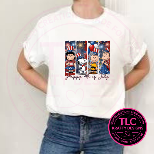 Happy 4th Of July Cartoon Friends Design – Patriotic Summer Apparel