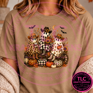 Western Ghost Trio Halloween Design – Spooky Season Graphic Apparel