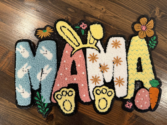 MAMA Chenille Patch | Easter Bunny Patch | Spring Mama Iron On Patch | Statement Jacket Tote Patch | Mom Gift Applique