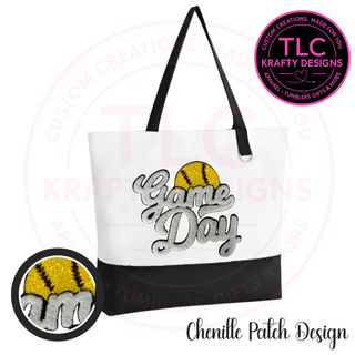 Softball Game Day Chenille Patch Canvas Tote Bag