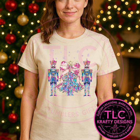 Blue and Pink Nutcracker T-Shirt - Festive Christmas Long or Short Sleeve Tee CK