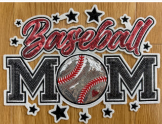 XL Baseball Mom Chenille Patch – Oversized Iron On Sports Patch | Sequin Baseball Appliqué | Jacket Sweatshirt Patch