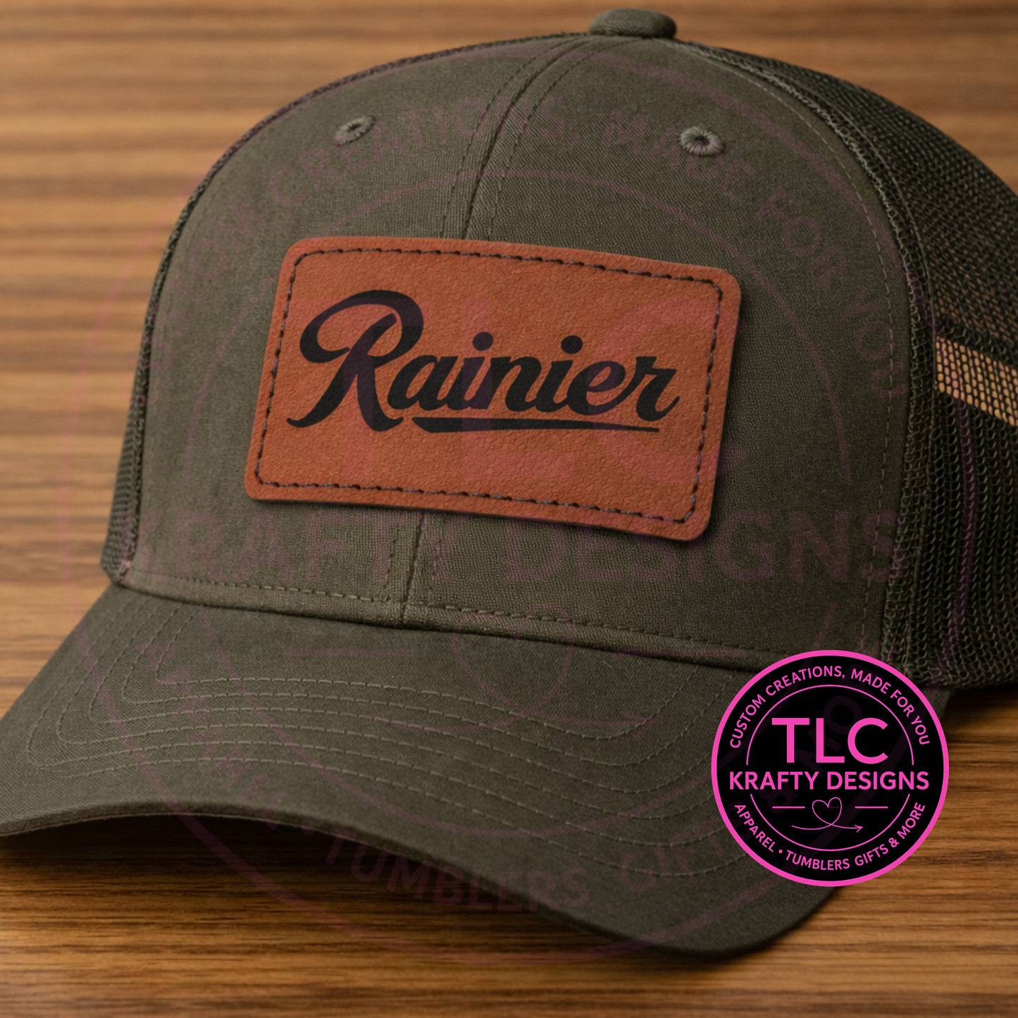 Rainier Script Faux Leather Patch – Rectangle