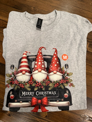 Christmas Gnomes in Truck T-Shirt – Cute Holiday Gnome Design | Festive Winter Short or Long Sleeve Tee
