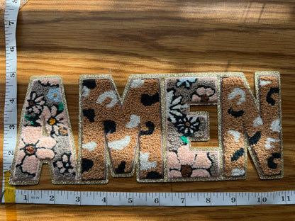 Amen Chenille Patch Sweatshirt, Christian Faith Sweatshirt, Floral Leopard Varsity Letter Sweatshirt