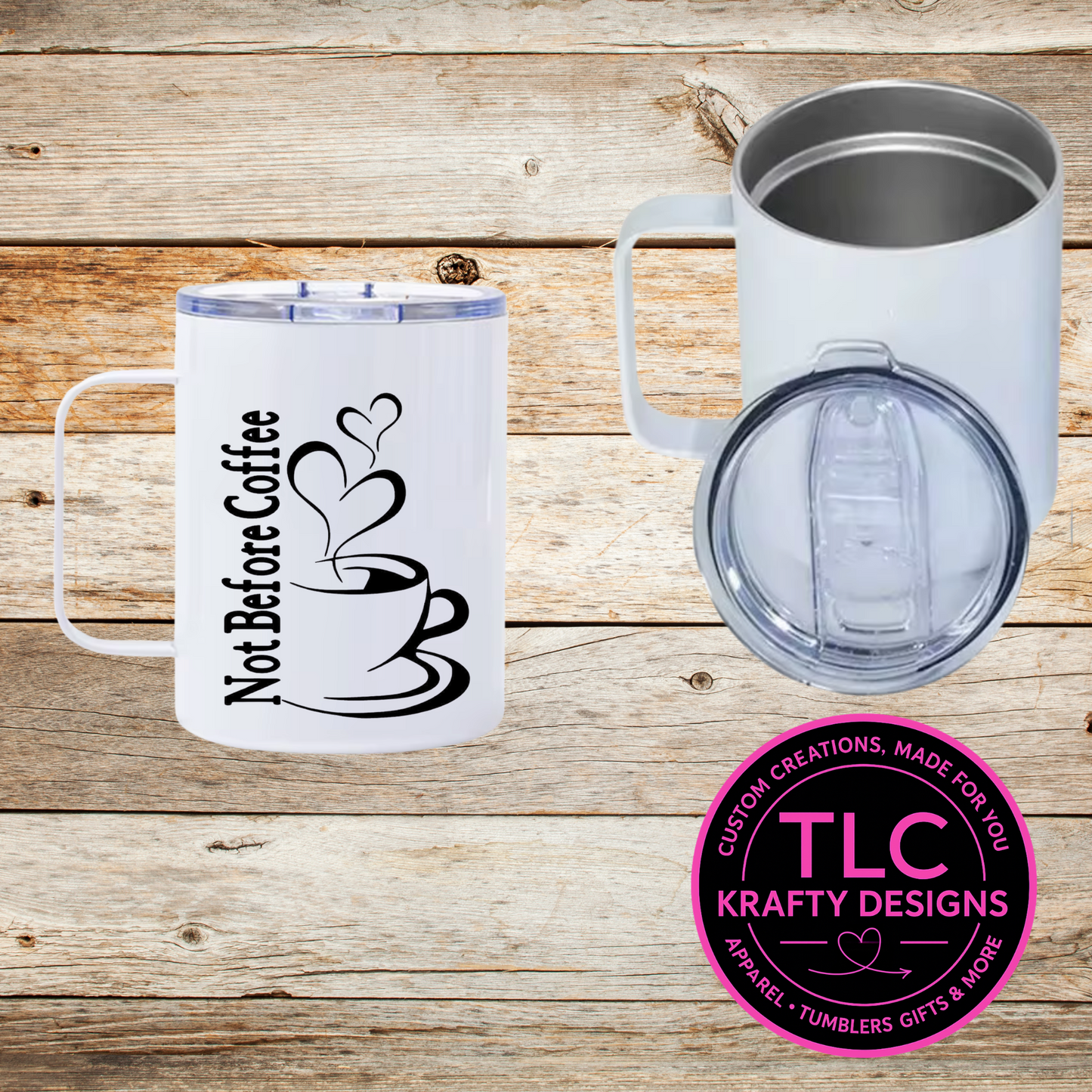 Not Before Coffee Mug – 12oz Travel Mug with Lid, Funny Coffee Cup