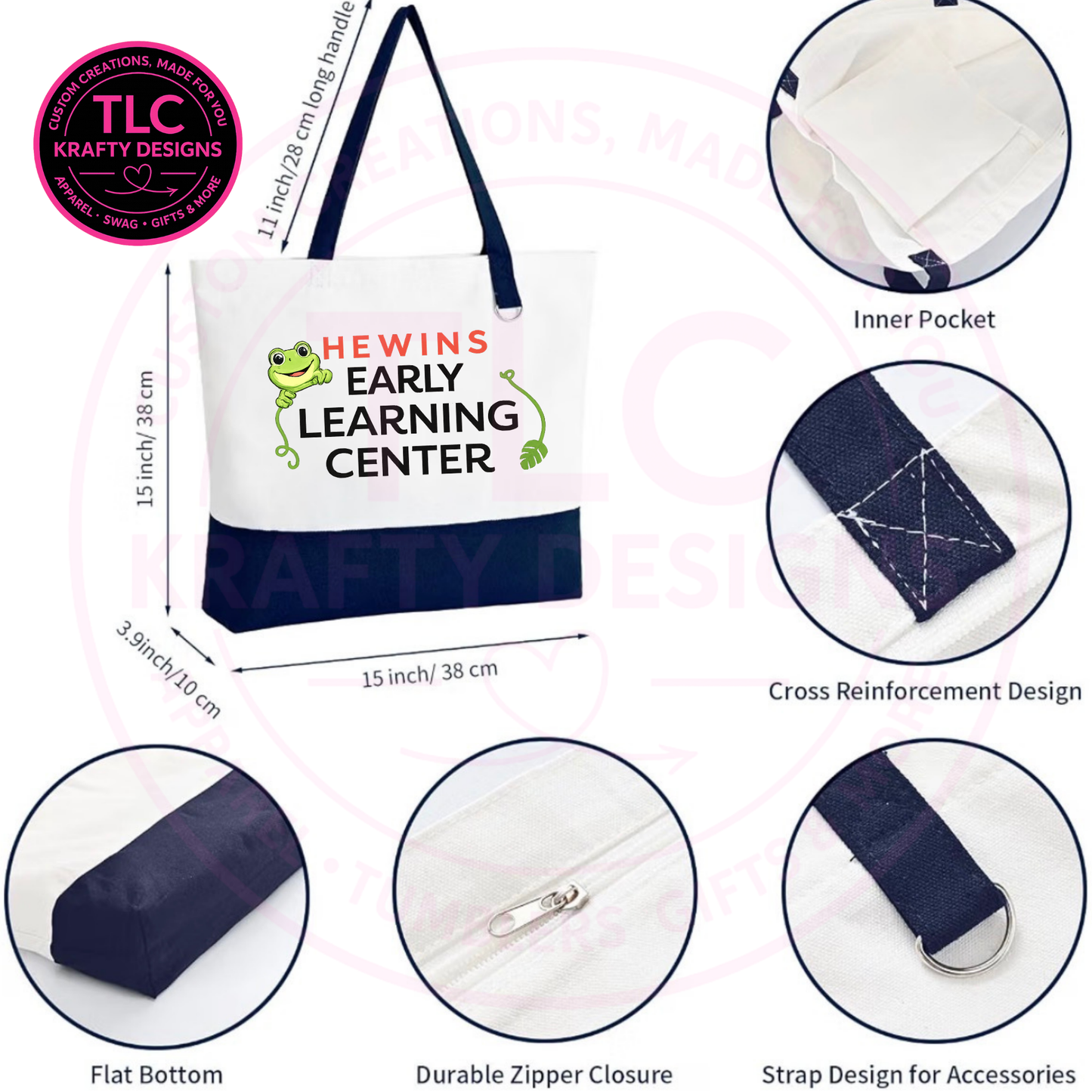 Hewins Early Learning Center Zippered Canvas Tote Bag – School Spirit Bag