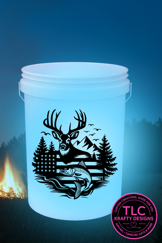 Deer Fishing White LED Bucket with Lid | Custom UVT Design + Seat Lid Upgrade