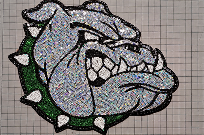 Bulldog Chenille Patch XL, Green Collar Bulldog Mascot Patch, Large Bulldog Iron-On Patch for Jackets Hoodies Bags (preorder)