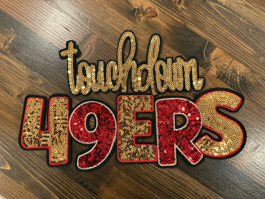 Touchdown 49ers Chenille Patch – XL Sequin Football Patch | Game Day Statement Patch
