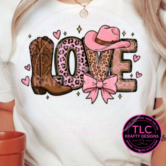 Western LOVE Valentine Sweatshirt – Pink Cowgirl Boots & Bow Heart Design
