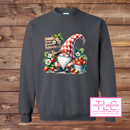 Strawberry Patch Gnome – U-Pick Berry Crewneck & Hoodie