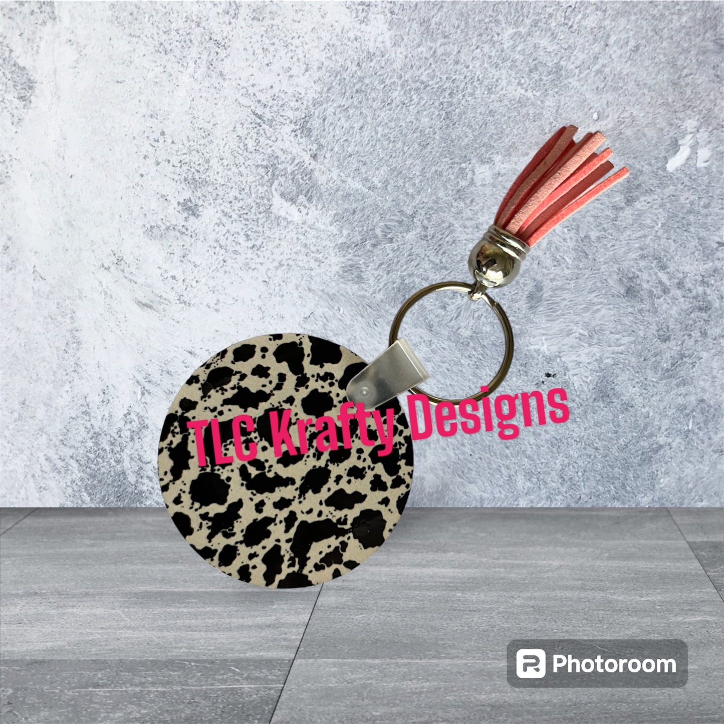 Cow print background Keychain with Tassel