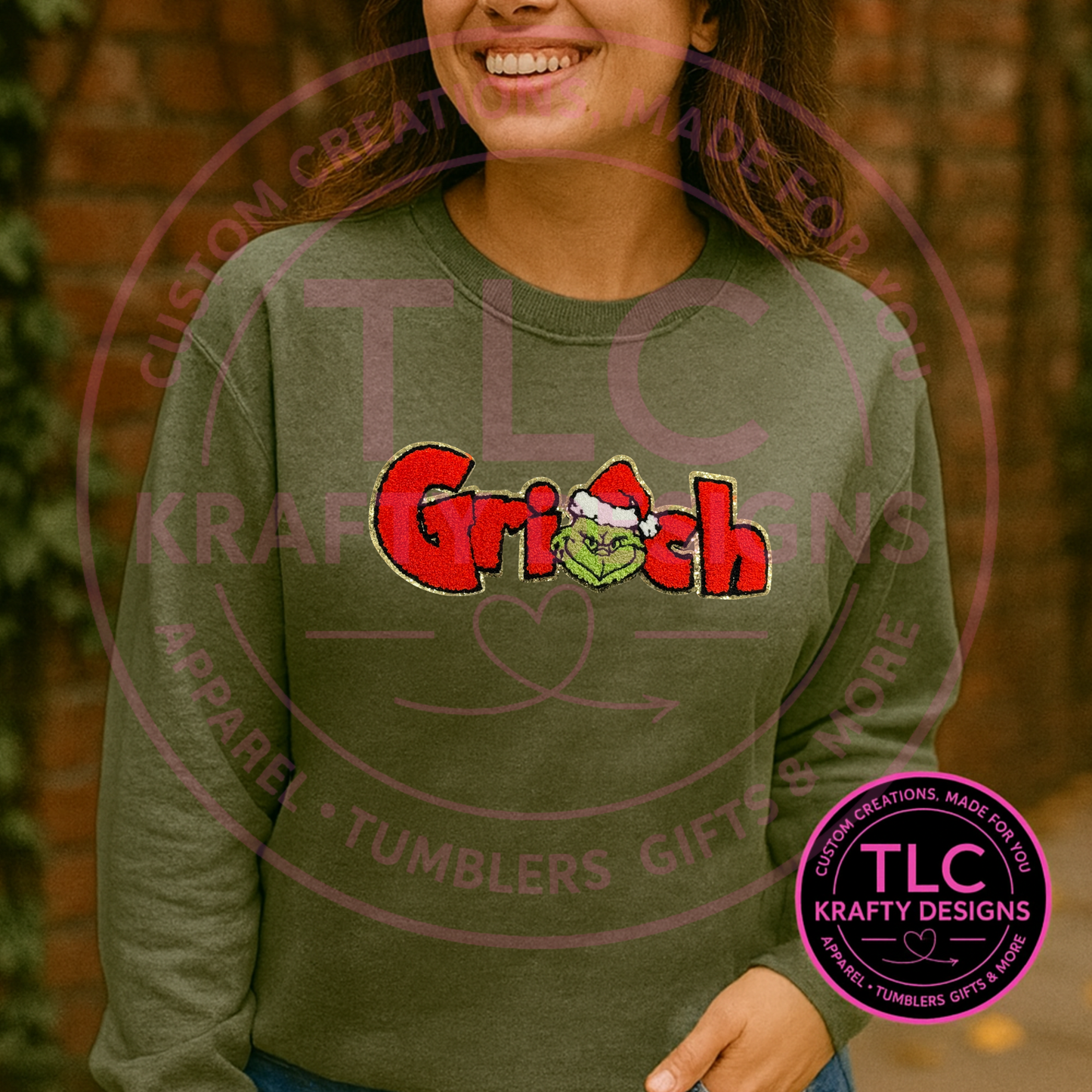 🎄 Green Man Extra Large Patch – Classic Red & Gold Sequin Border (Approx. 10”)