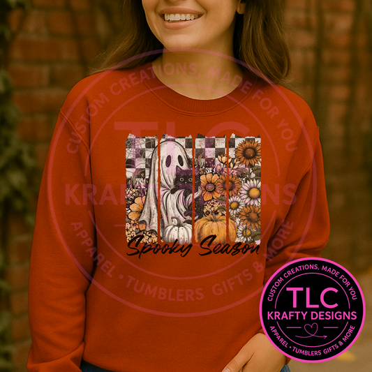 Spooky Season Sweatshirt – Ghost & Black Cat Halloween Crewneck