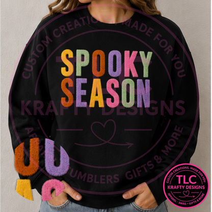 Spooky Season Fuzzy Patch Sweatshirt, Halloween Crewneck or Hoodie, Retro Halloween Sweatshirt, Cozy Fall Apparel