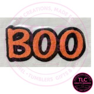 BOO Fuzzy Iron-On Patch, Large Halloween Patch, Oversized Halloween Applique, Heat Press Patch for Sweatshirts & Jackets