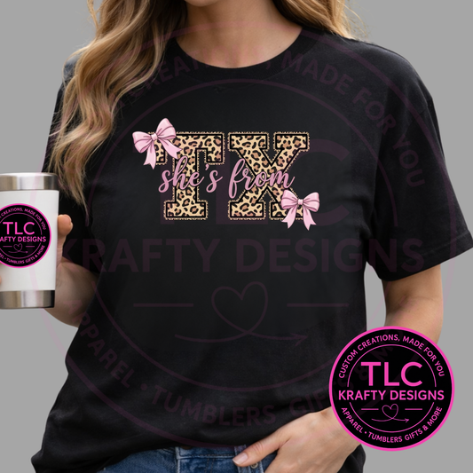 She's From TX Leopard & Bow Design -  Texas Love Apparel