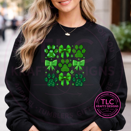 St. Patrick's Day Paw Prints and Bows Shirt or Sweatshirt - St. Patrick's Day Apparel CK