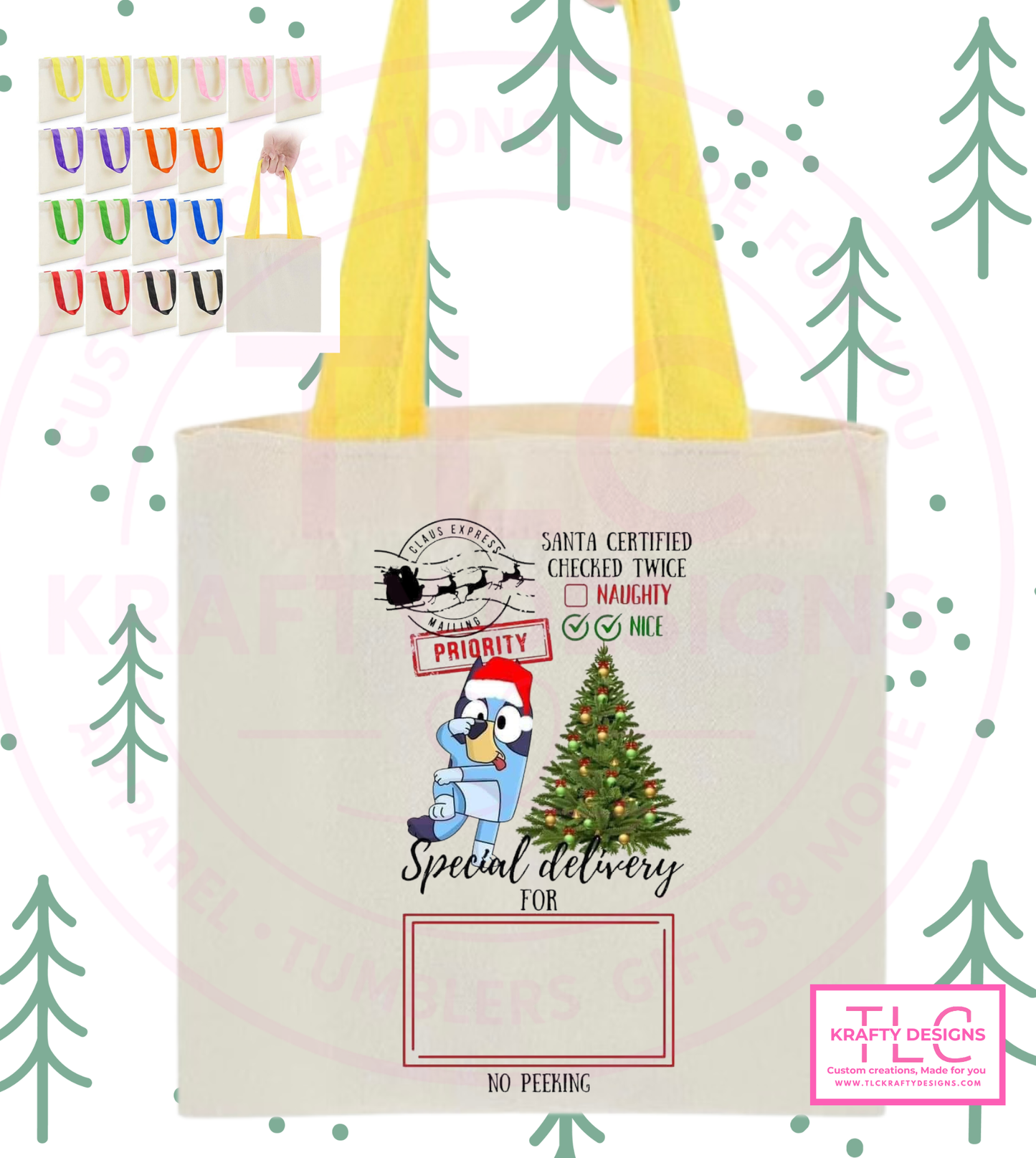 Custom Christmas Tote Bags – Personalized Kids Tote Bags in Fun Character Designs CK