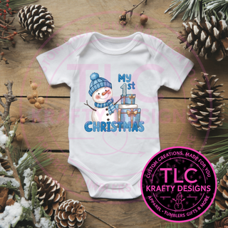 Cheery Blue Snowman Onesie - Cute My First Christmas Onesie CK