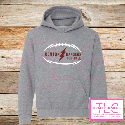Renton Rangers Football Crimson Lightning Bolt  Sweatshirt - Custom Team Spirit Wear