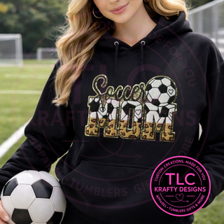 Soccer Mom Hoodie Sweatshirt – Leopard Chenille Soccer MOM Patch Crewneck