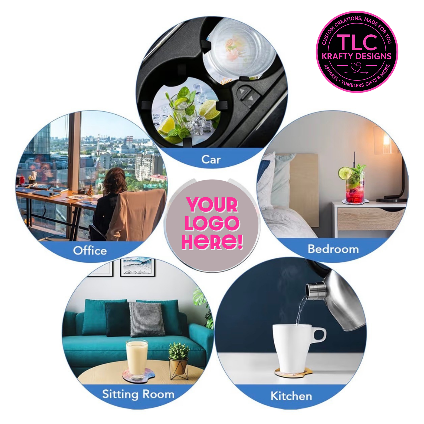 Custom Branded Car Coasters : Branded and Everyday Use - Personalized Business Swag