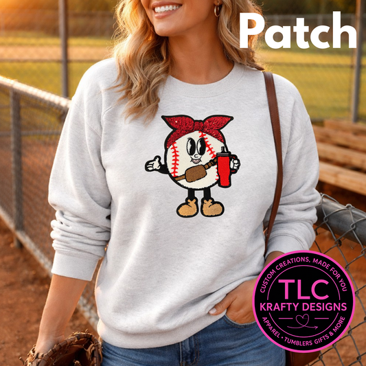 Baseball Girl Chenille and Sequin Patch Sweatshirt – Chenille Patch Sports Mom Apparel | Game Day Baseball Shirt | Custom Fan Gear