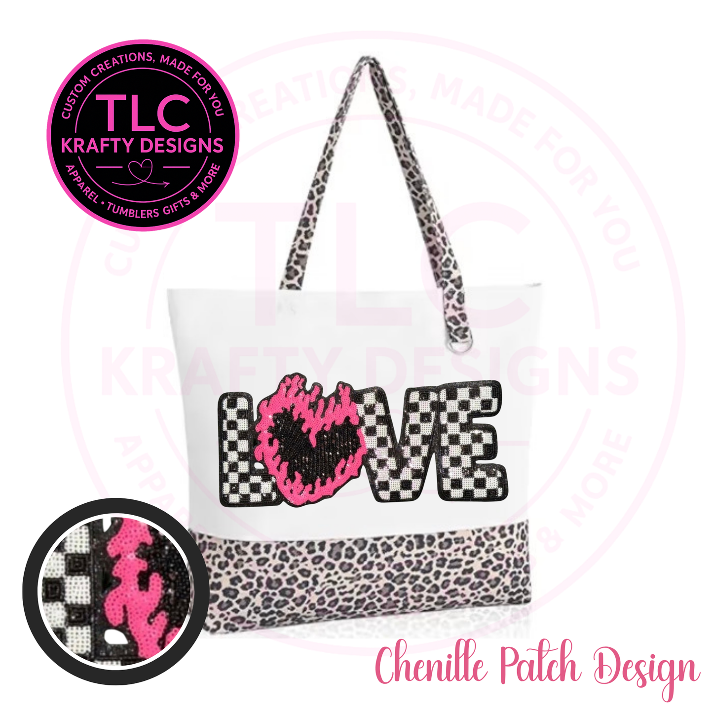 LOVE Heart Sequin Patch Canvas Tote Bag