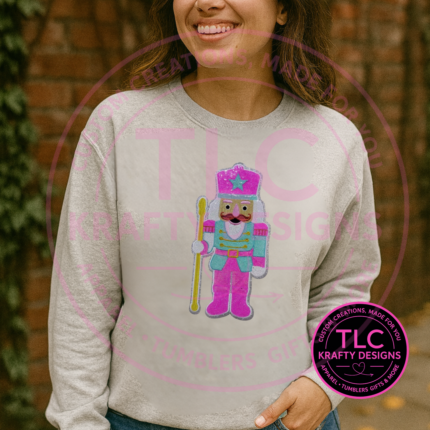 Pink Nutcracker XL Patch – Festive Holiday Iron-On Appliqué | Cute Christmas Patch for Sweatshirts, Hoodies & Totes CK