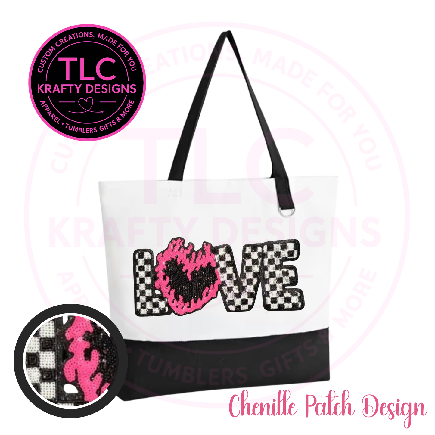 LOVE Heart Sequin Patch Canvas Tote Bag
