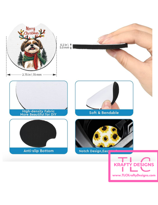 Christmas Shih Tzu Car Coaster – Holiday Pup Anti-Slip Car Accessory