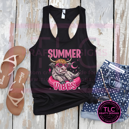 Summer Vibes Highland Cow Graphic – T-Shirt, or Sweatshirt