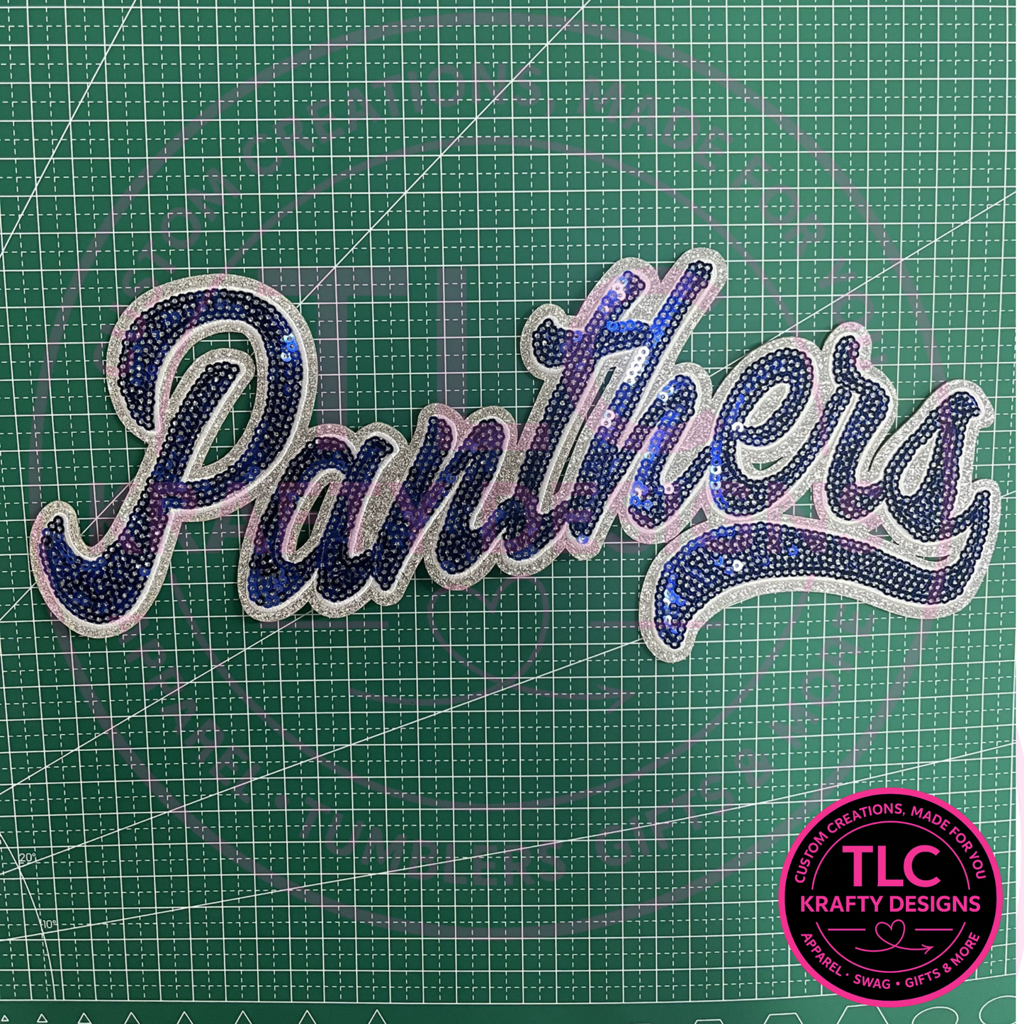 Panthers Sequin Patch, Blue School Spirit Patch, Panther Mascot Iron On Patch