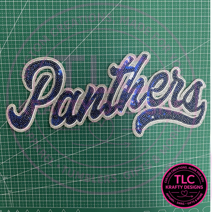 Panthers Sequin Patch, Blue School Spirit Patch, Panther Mascot Iron On Patch