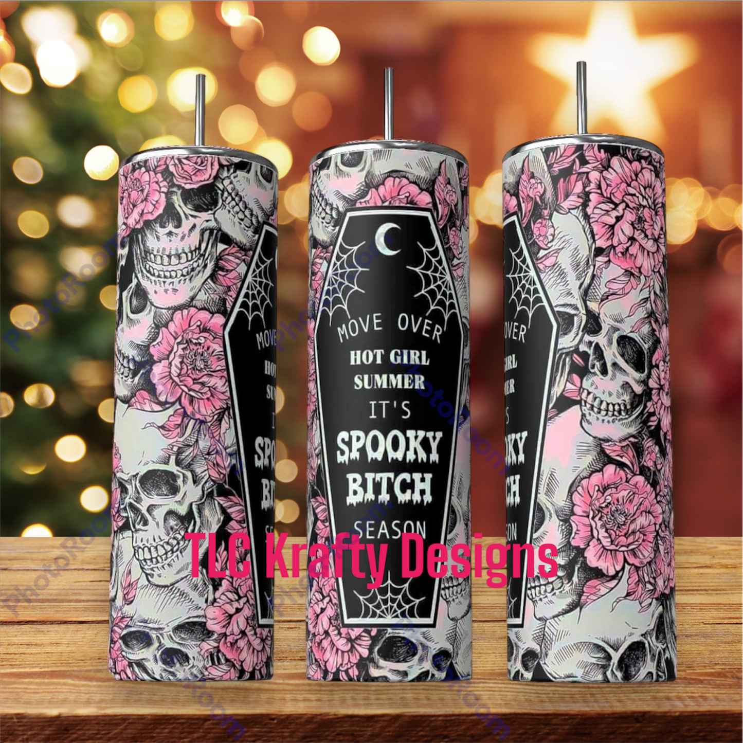 Move over Hot Girl Summer It's Spooky B$tch Season pink skeleton heads 20oz Tumbler