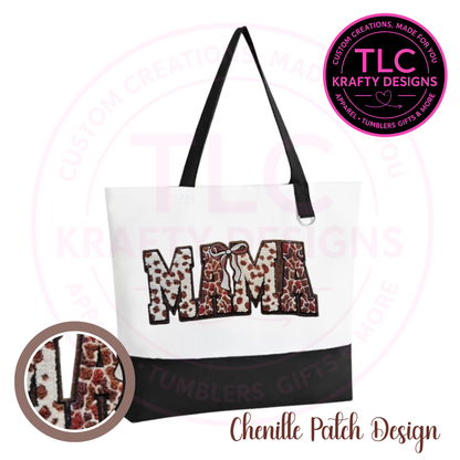 Leopard Print MAMA Chenille Patch Canvas Tote Bag