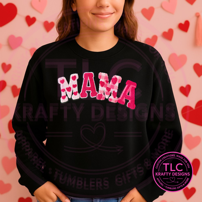 MAMA Valentine Pink Hearts Patch Shirt or Sweatshirt - Valentine's Day Apparel CK
