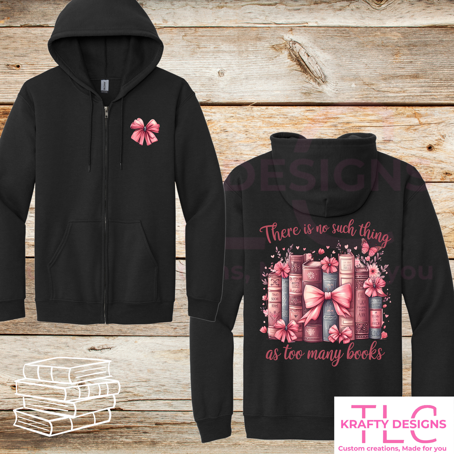 There is No Such Thing as Too Many Books Bow Front and Back Graphic Apparel - Book Lovers Design