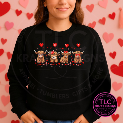 Valentine Highland Cow Shirt or Sweatshirt – Love Cow Hearts Valentine Graphic Apparel