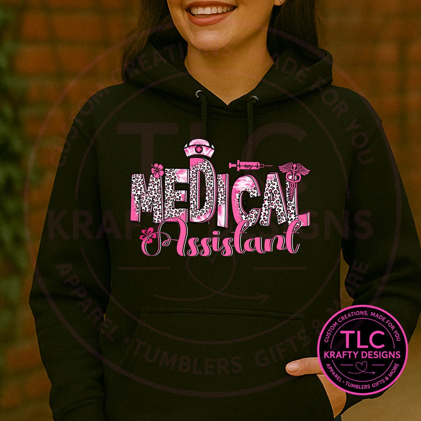 Pink Leopard Medical Assistant Script Design – T-Shirt or Sweatshirt