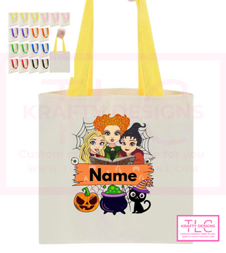 Custom Halloween Trick or Treat Tote Bags – Personalized Kids Candy Bags in Fun Character Designs