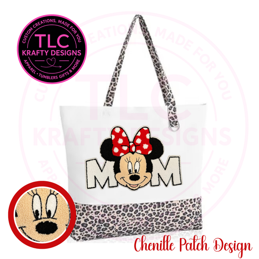Mouse MOM Chenille Patch Canvas Tote Bag